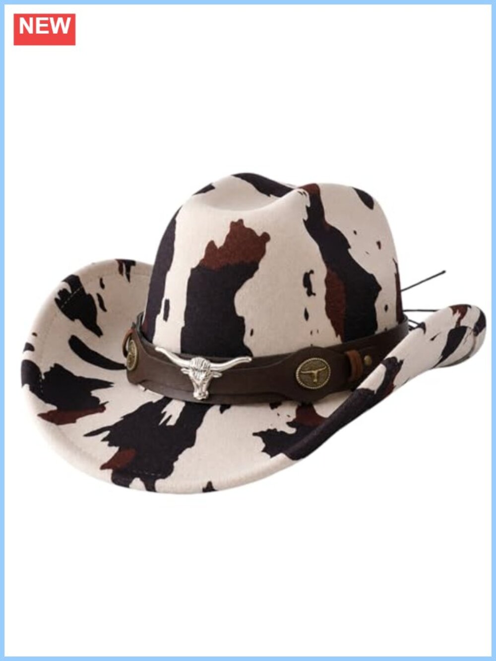 ATHX Cow Print Cowboy Hat Western Metal Bull Hatband